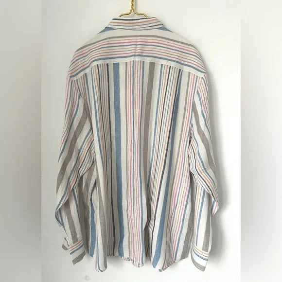 Tommy Bahama Striped 100% Linen Long Sleeve Textured Button Up Shirt Men’s XXL - Picture 3 of 8